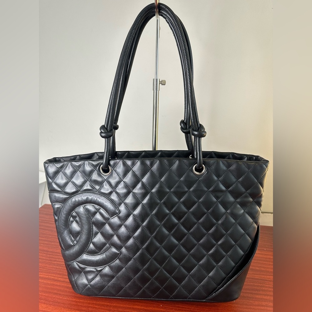 Chanel Cambon Black quilted leather tote bag